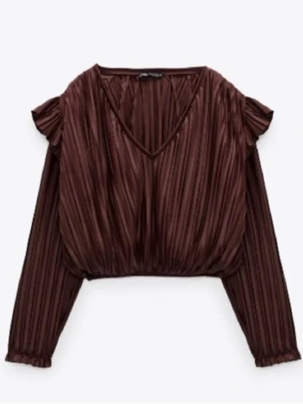 Zara Dark Brown Pleated Ruffle
Cropped Blouse